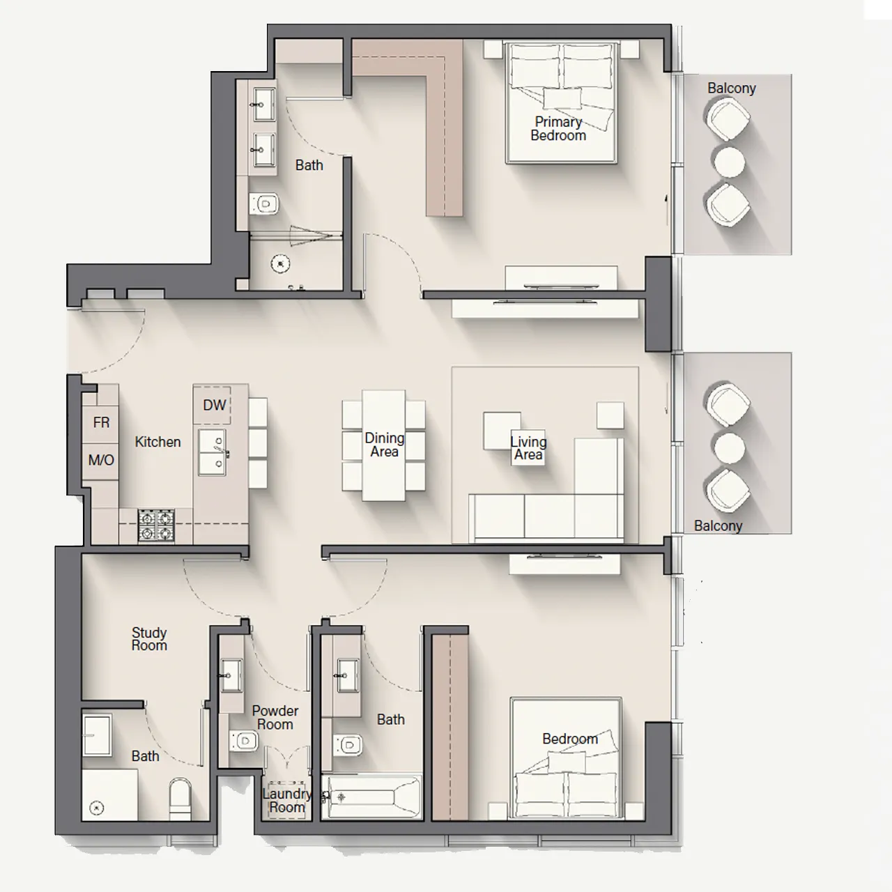2-BR + Study apartments